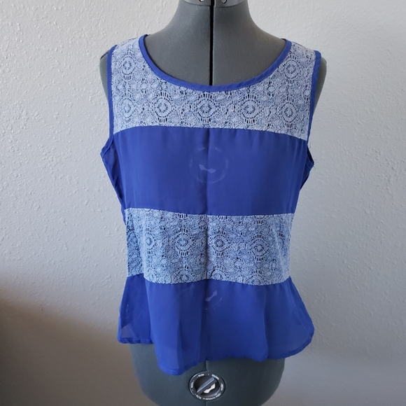 Blue Lace Tank With Keyhole Back - Picture 1 of 2